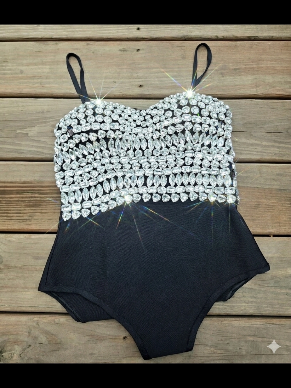 AKIRA Black One-Piece Bodysuit Rhinestones Diamomd Embellished. Medium